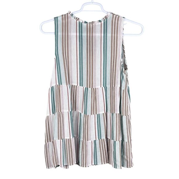 J Jill Womens M Tiered Tunic Top Tassels Sleeveless Striped Ruffled Boho Blouse - Picture 7 of 13